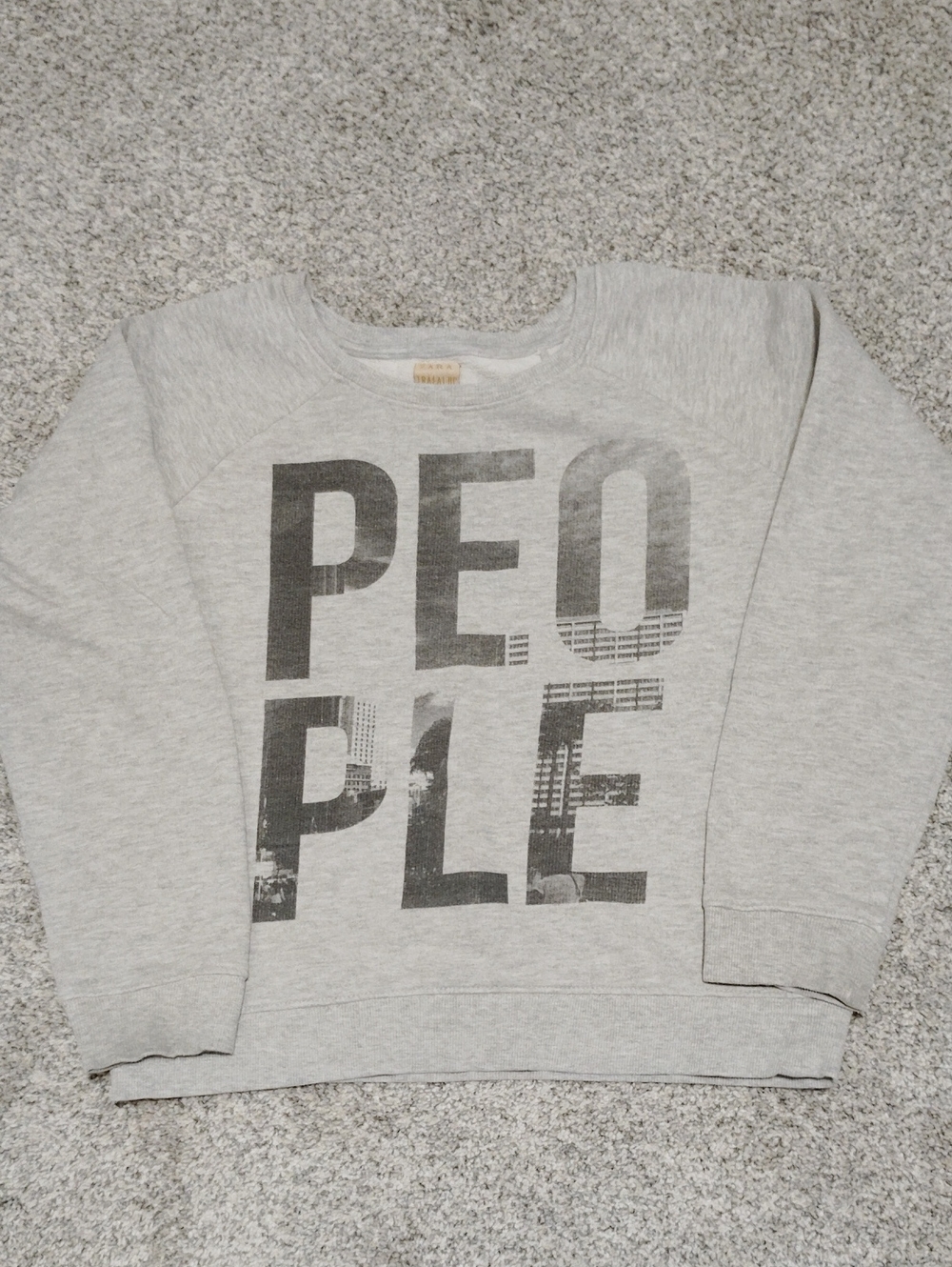 Zara Light Gray 'PEOPLE' Graphic Crewneck Sweatshirt